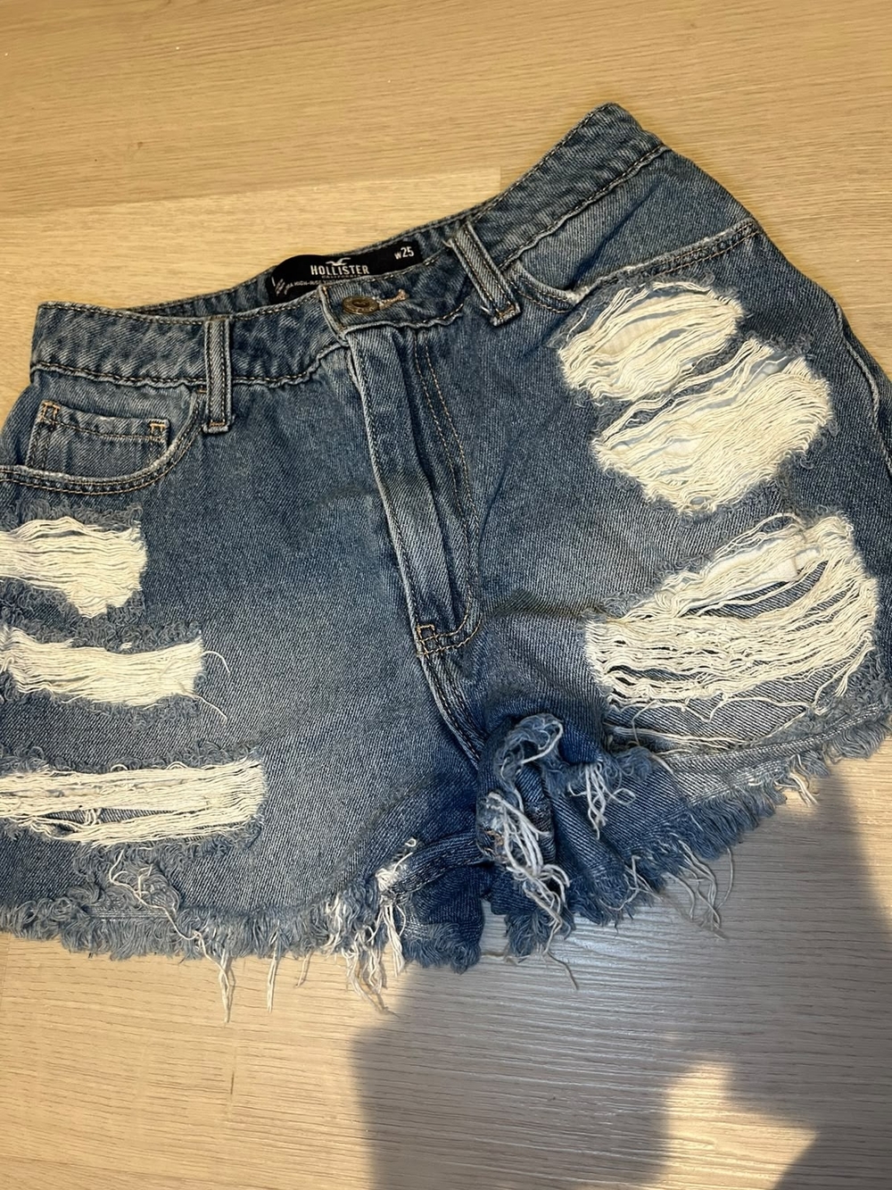 Hollister Ripped Dark Blue Denim Shorts with Frayed Hem
